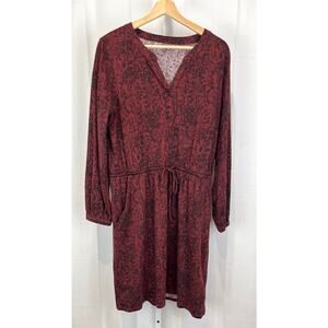 GARNET HILL M Ines Blouson Knit Dress Printed Long Sleeve Knee Length Wine Red